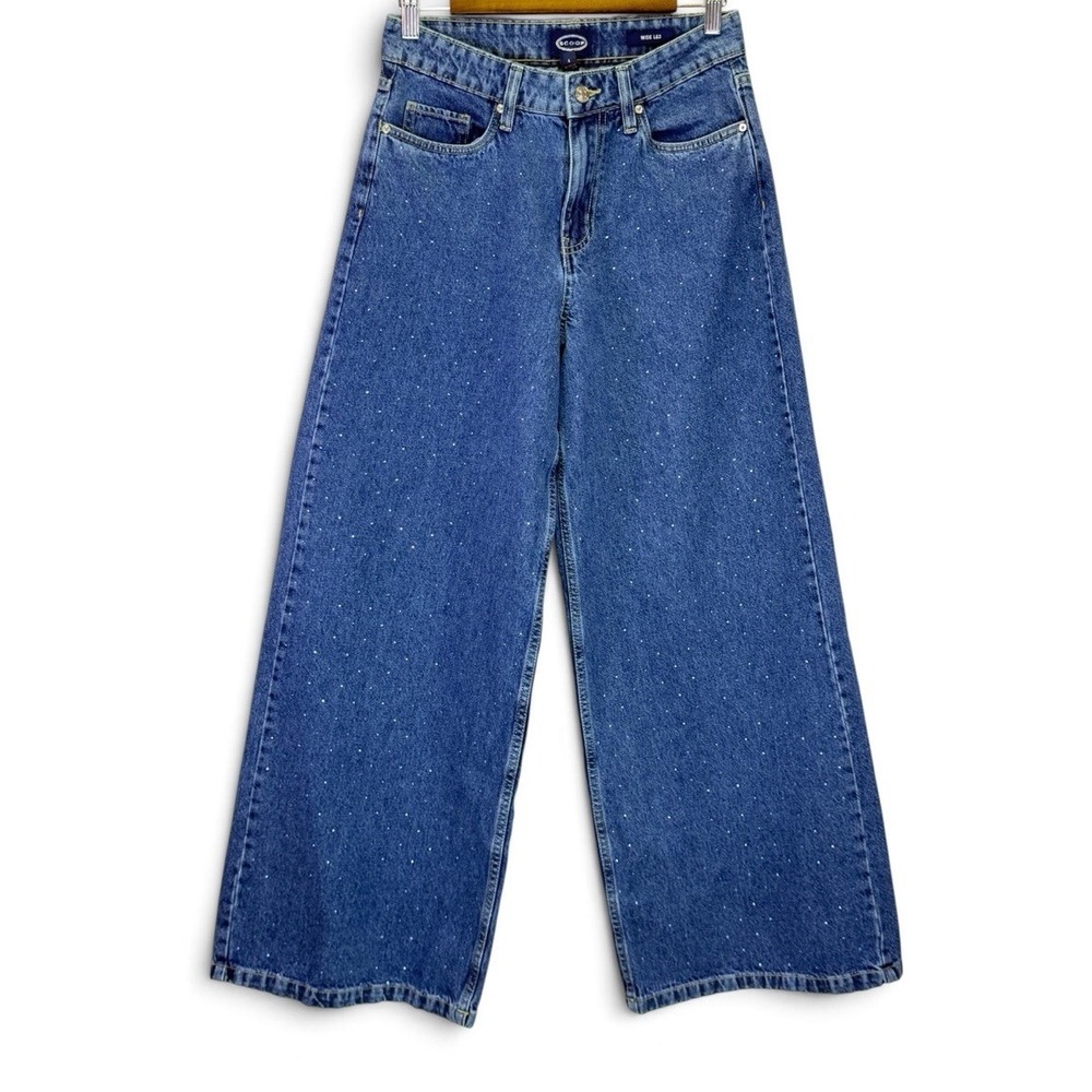 Scoop Wide Leg Rhinestone Embellished Jean Medium Wash 100% Cotton Womens Size 4